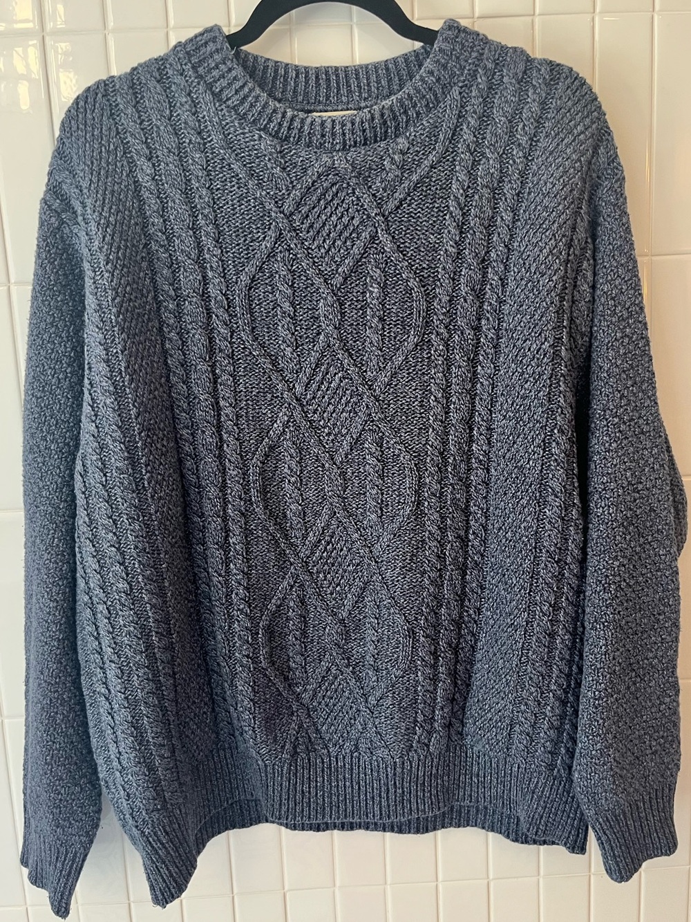 Vintage L.L.Bean Made in USA Cable Knit Sweater Navy Oversized Grandpa Fisherman